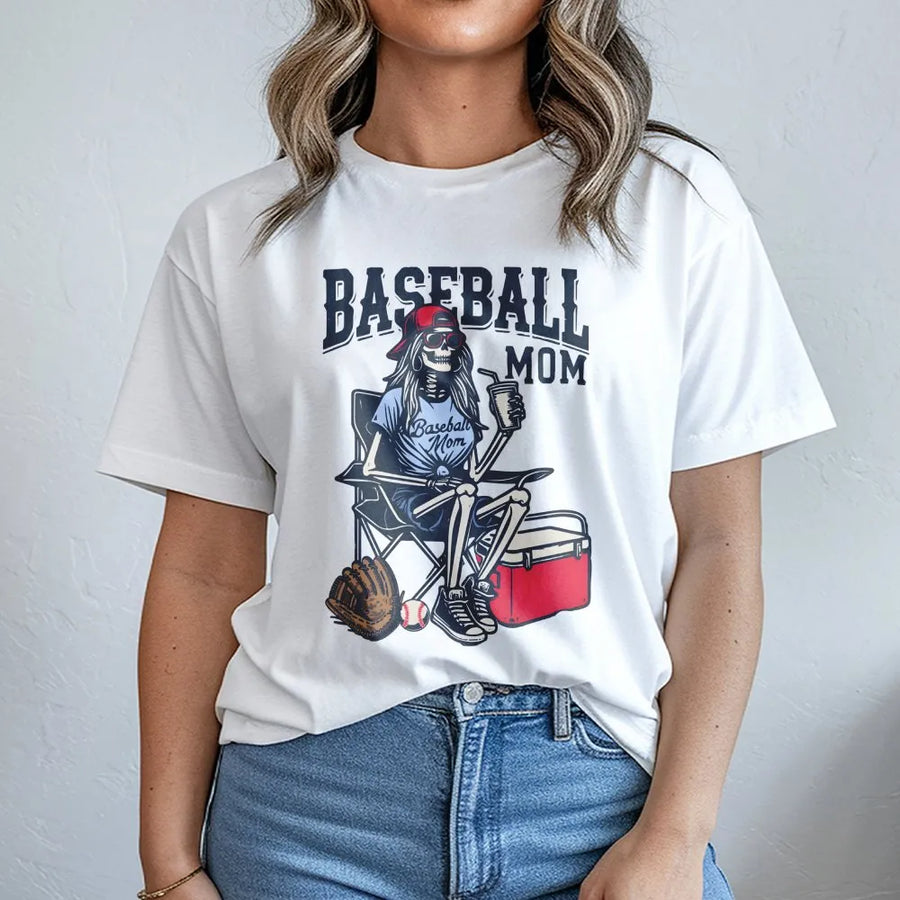 Baseball Mom T-Shirt | Skeleton Graphic Tee | 100% Cotton Premium Quality | Baseball Season Gift For Sports Mom