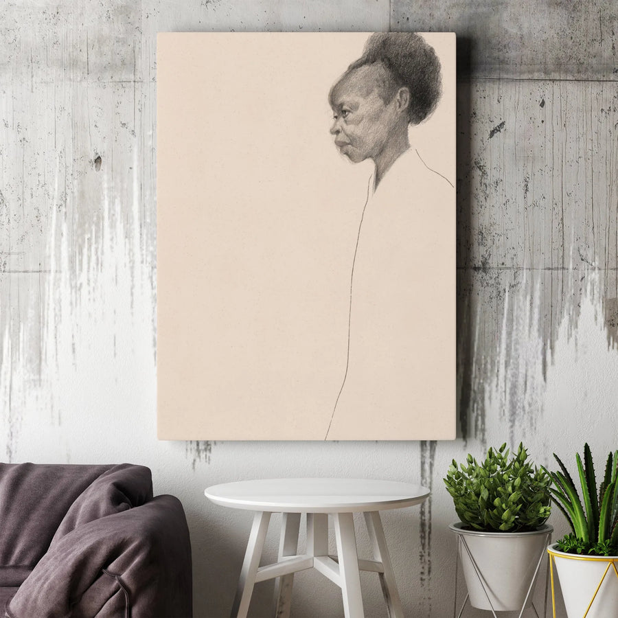 Minimalist Sketch Portrait Canvas Wall Art | African Woman Profile Drawing | Premium Gallery Wrapped Canvas | Limited Edition Fine Art for Modern Home Decor