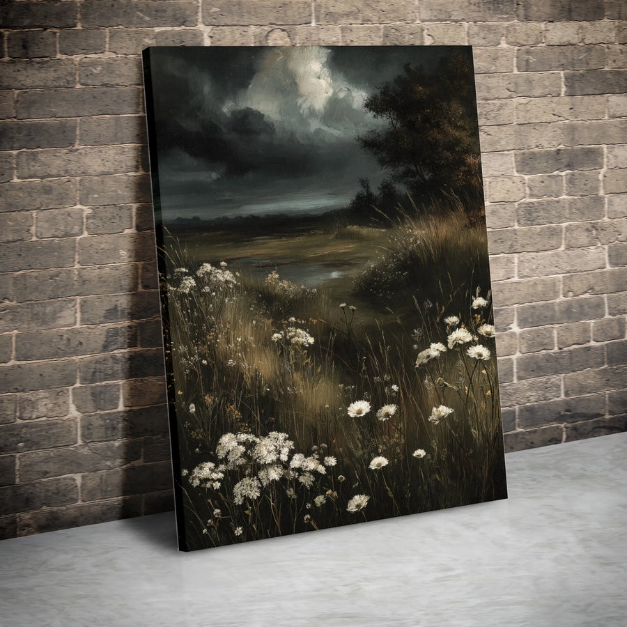 Moody Wildflower Canvas Print | Dark Academia Botanical Art | 1.25 Inch Thick Gallery Wrap | Gothic Home Decor Gift