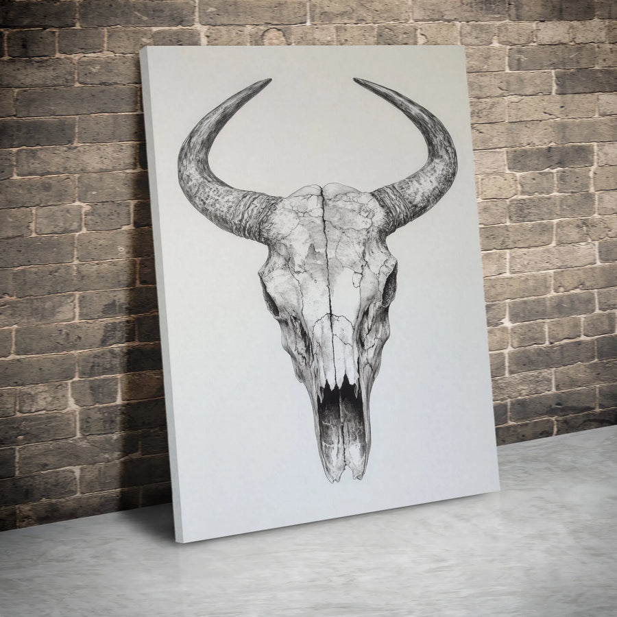 Bull Skull Canvas Art | Southwestern Sketch Wall Decor | 1.25 Inch Gallery Wrapped Print | Modern Western Farmhouse Home Gift