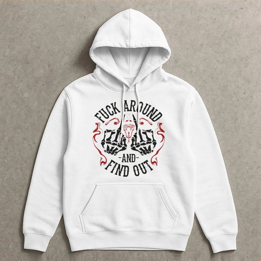 Fuck Around And Find Out Hoodie | Skeleton Middle Finger Graphic | Premium Cotton Blend | Edgy Streetwear Gift For Men And Women