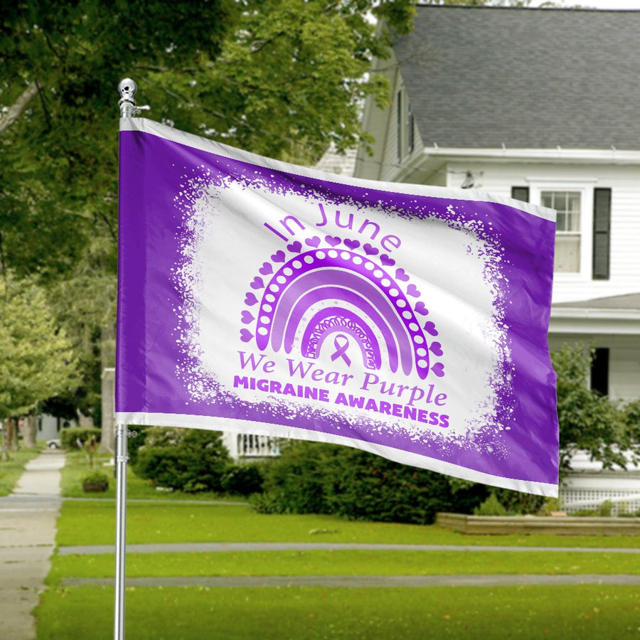 Migraine Awareness House Flag | In June We Wear Purple Rainbow Garden Decor | Premium Weather-Resistant Polyester | Support & Advocate Garden Gift