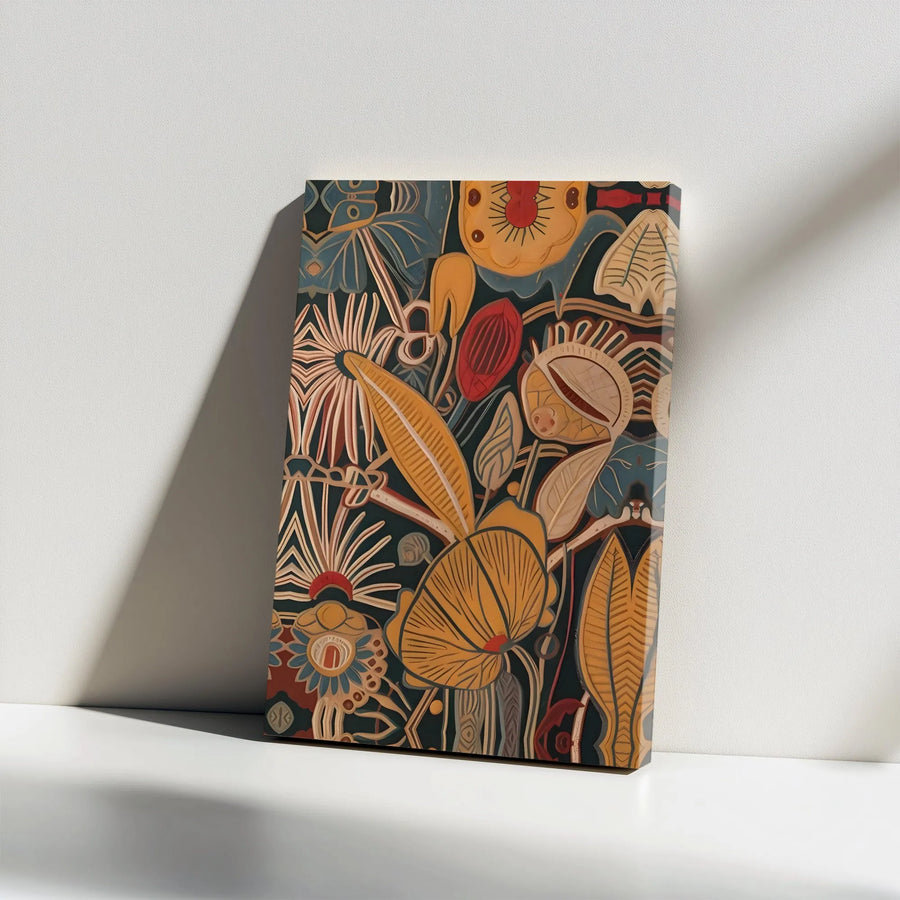 Abstract Botanical Canvas Art | Art Nouveau Floral Print with Textured Detail | Premium Gallery Wrapped Canvas | Eclectic Home & Office Decor Gift
