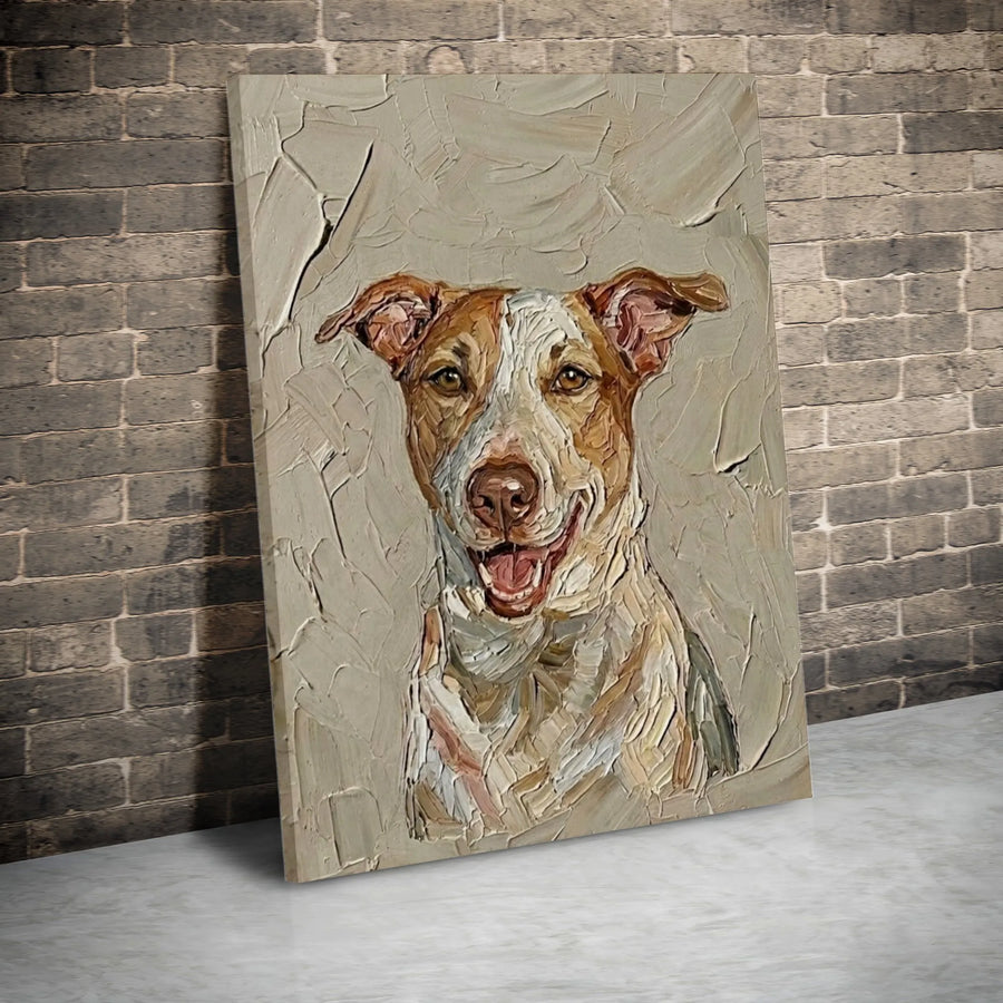 Textured Dog Portrait Canvas Art | Impasto Style Pitbull Painting Print | Premium Gallery Wrap Wall Decor | Unique Gift for Dog Lover