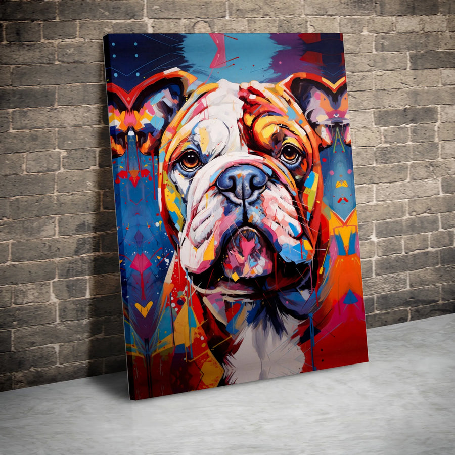 Colorful Bulldog Canvas Wall Art | Abstract Pop Art Dog Portrait | Premium Gallery-Wrapped Print | Unique Gift for Dog Lovers