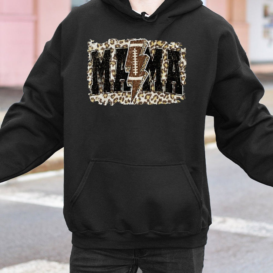 Football Mama Hoodie | Leopard Print Lightning Bolt Graphic | Premium Cotton Blend | Game Day Gift for Football Moms