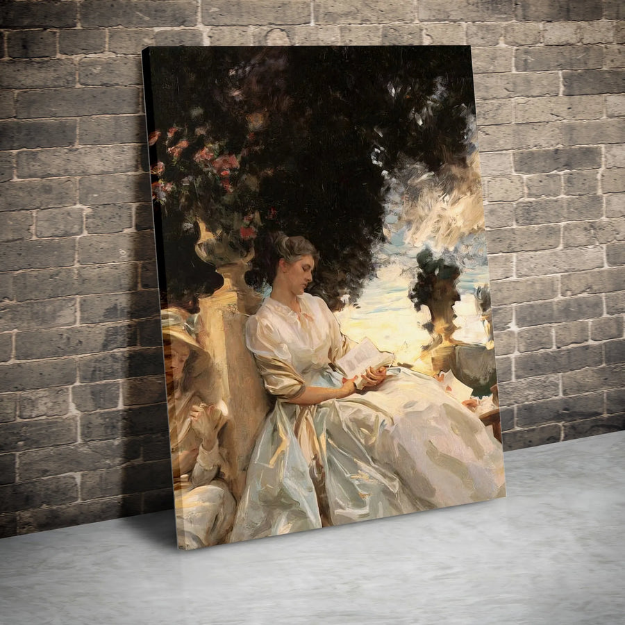 Vintage Woman Reading Canvas Print | Classical Painting Reproduction | Premium 1.25" Thick Gallery Wrap | Collector's Wall Art Gift for Library