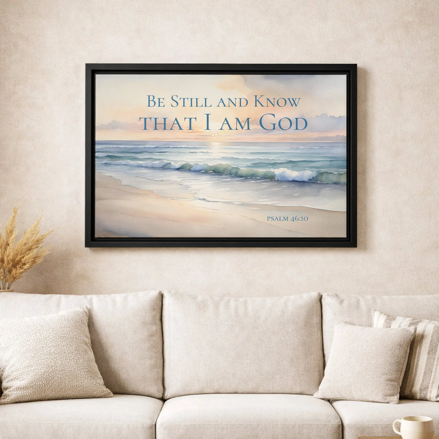 Be Still And Know That I Am God Canvas | Psalm 46:10 Ocean Beach Wall Art | Gallery Wrapped Premium Print | Religious Home Decor Gift