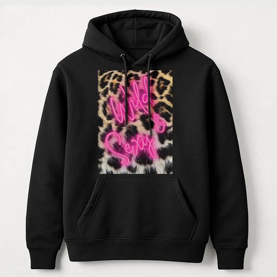 Wild and Sexy Leopard Print Hoodie | Pink Neon Graphic Streetwear | Premium Cotton Blend | Trendy Aesthetic Gift for Her