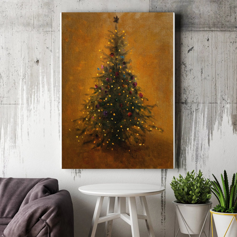 Vintage Christmas Tree Canvas Wall Art | Impressionist Painting Style Print with Glowing Lights | Premium 1.25" Thick Canvas | Seasonal Home Decor Gift