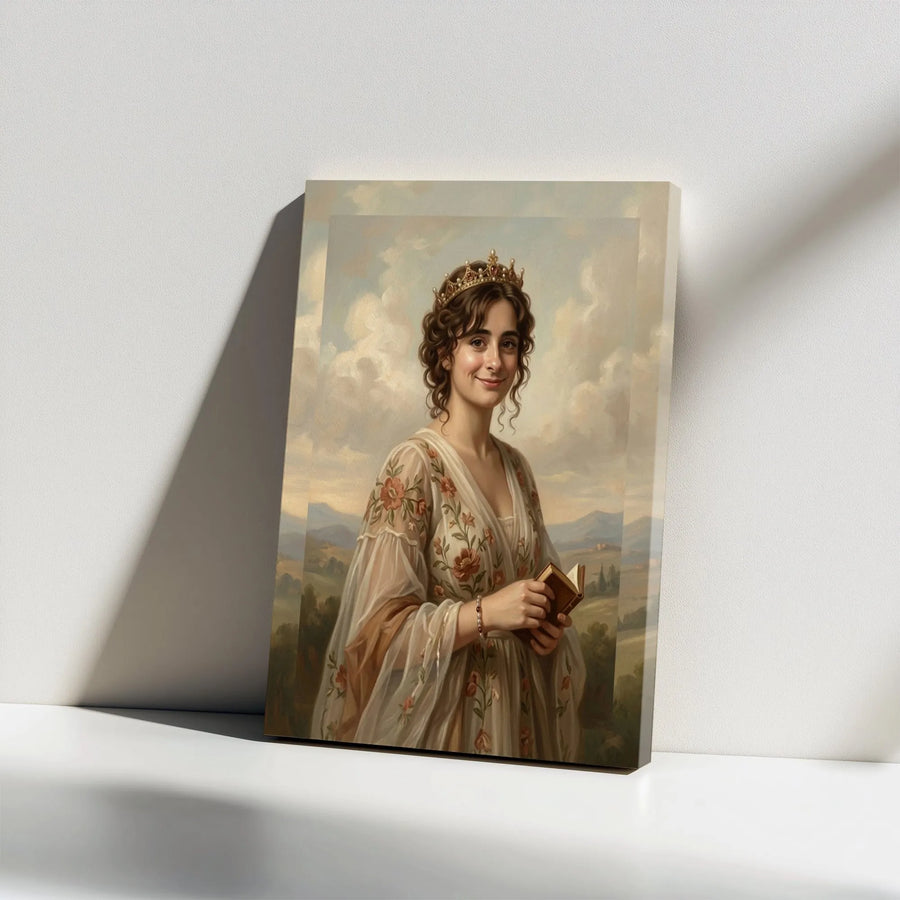 Vintage Princess Portrait Vertical Canvas | Classical Renaissance Oil Painting Style Art Print | Premium 1.25" Thick Gallery Wrap | Dark Academia Regal Home Decor Gift