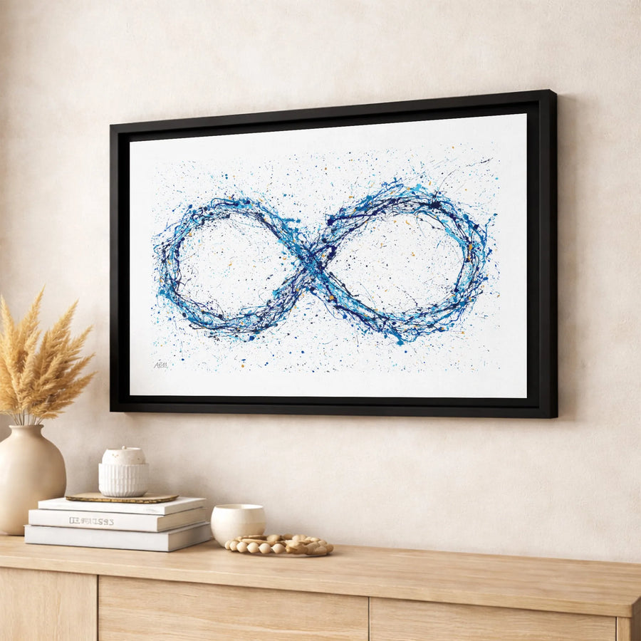Infinity Symbol Wall Art | Abstract Blue Splatter Paint Canvas Print | Premium 1.25-Inch Gallery Wrap | Modern Home Decor Gift