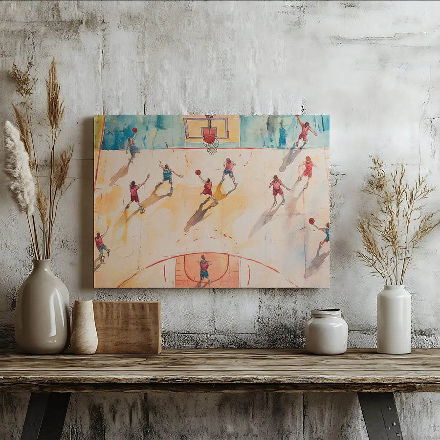 Basketball Canvas Wall Art | Watercolor Sketch Print of Court Game | Premium Gallery Quality Canvas | Sports Room Decor Gift for Player