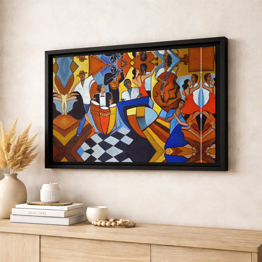 Jazz Club Canvas Wall Art | Cubist Musician And Dancer Print | 1.25" Gallery Wrap | Premium Music Lover Gift Decor