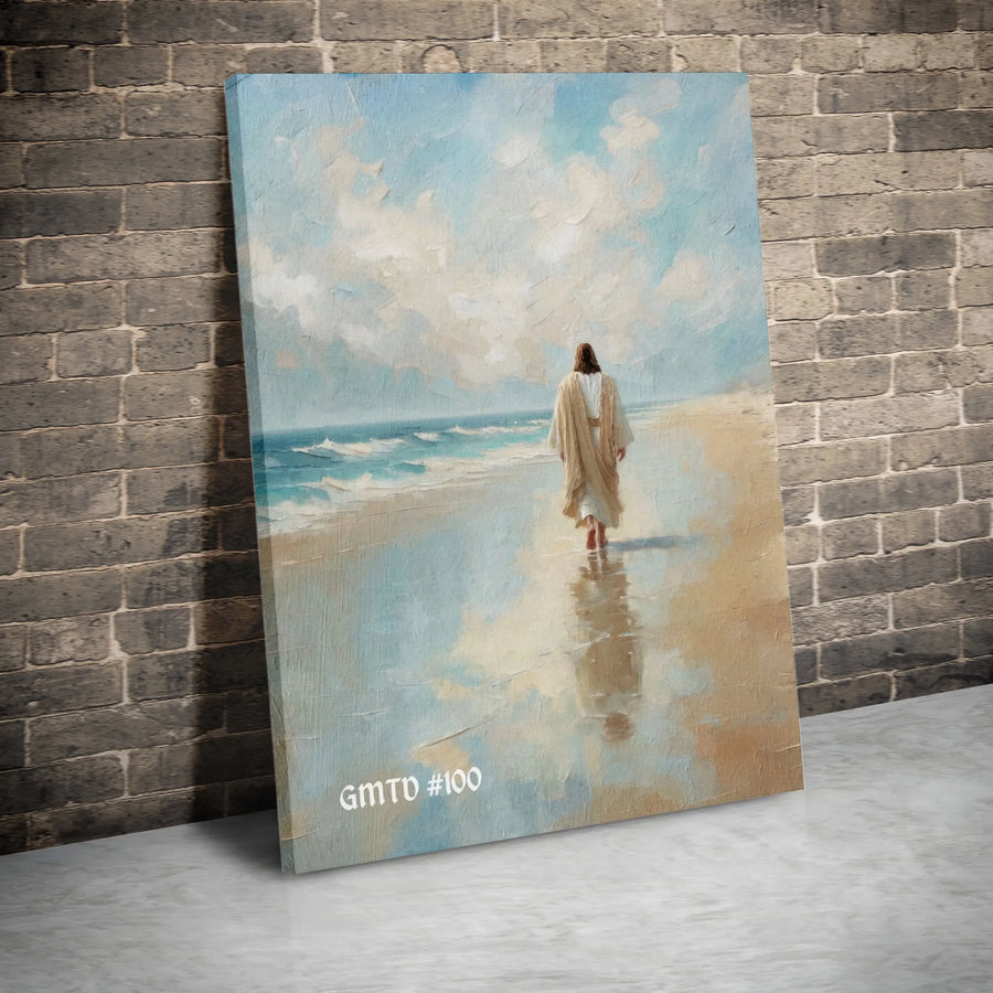 Jesus Wall Art Canvas Print | He Walks With Me Beach Scene | Premium Gallery Wrapped Canvas | Inspirational Christian Home Decor Gift