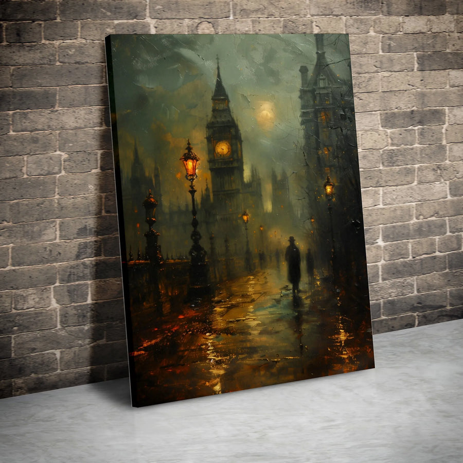 London Big Ben Canvas Wall Art | Moody Rainy Night Cityscape | Premium Fade-Resistant Gallery Print | Atmospheric Home Decor Gift