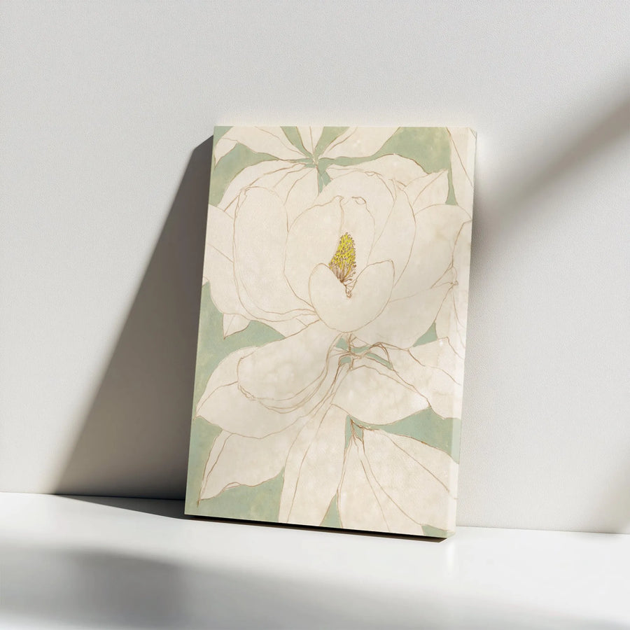 Minimalist Magnolia Vertical Canvas | Vintage Botanical Line Art | Premium Thick Gallery Wrap | Modern Farmhouse Wall Decor Gift