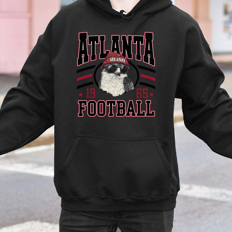 Atlanta Football 1965 With Falcon Wearing A Red Beanie And Sunglasses Hoodie