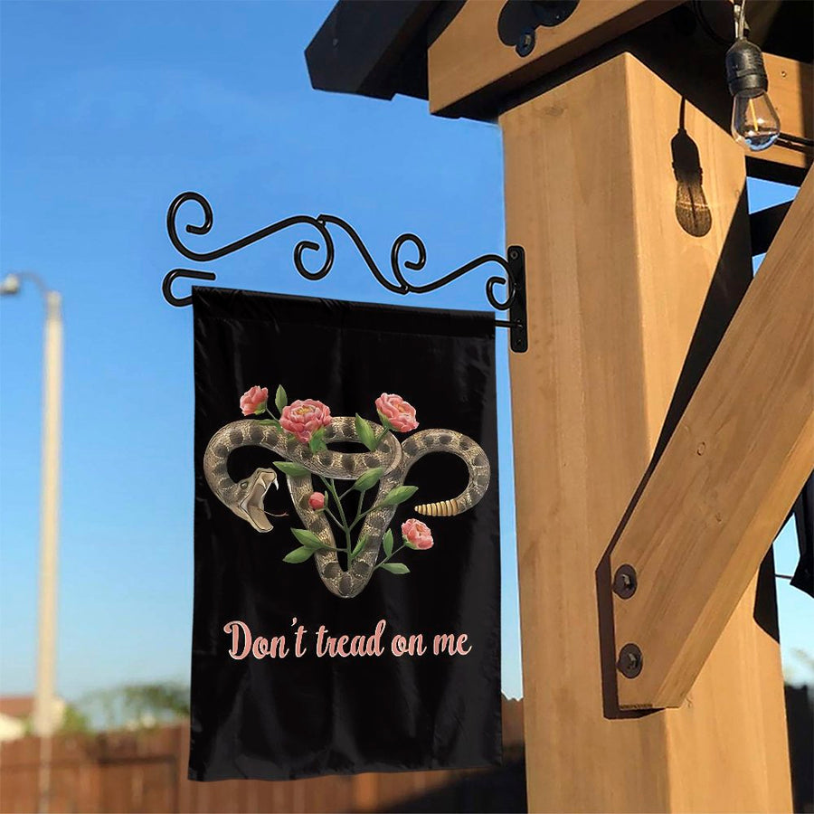 Don't Tread On Me Garden Flag | Uterus Flower Snake Design | Premium Weather-Resistant Polyester | Feminist Yard Decor & Women's Rights Gift