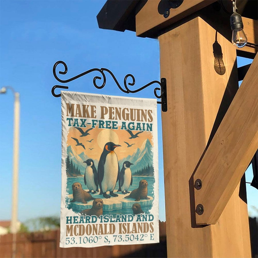 Make Penguins Tax-Free Again Garden Flag | Heard Island Animal Protest Decor | Premium Weather-Resistant Polyester | Funny Wildlife Nature Lover Gift