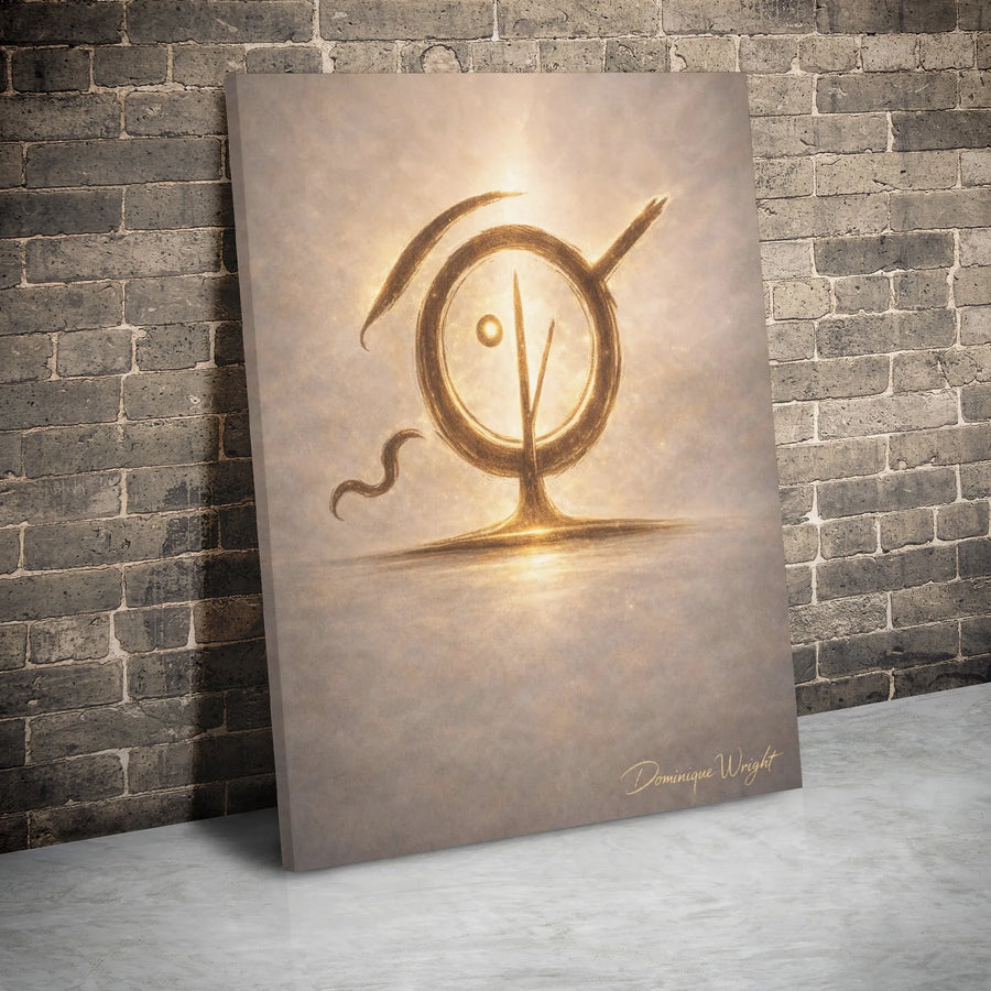 Mystical Symbol Canvas Art | Glowing Golden Abstract Wall Decor | Premium Gallery-Wrapped Print | Spiritual Home Office Aesthetic Gift