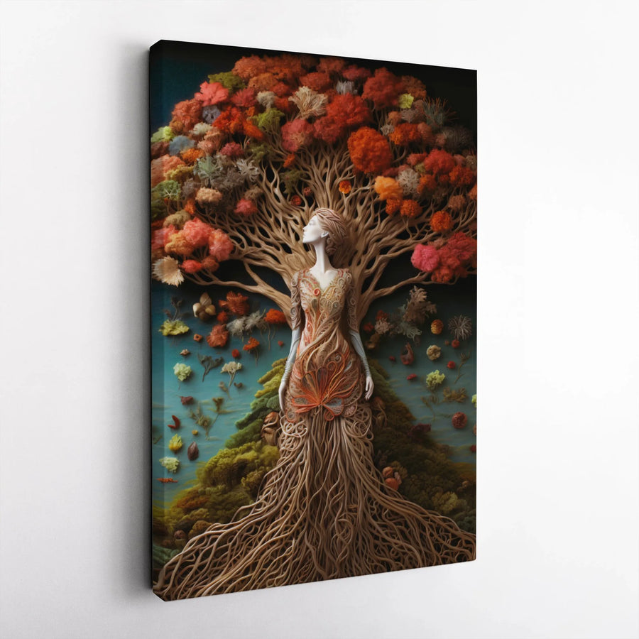 Tree of Life Wall Art | Surreal Autumn Goddess Canvas Print | Premium Gallery Wrapped Decor | Nature Lover Gift for Home Office