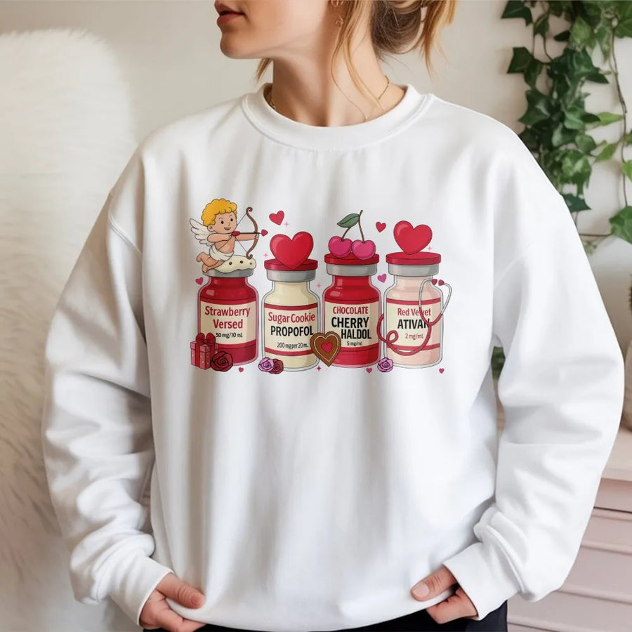 Nurse Valentine Sweatshirt | Funny Medical Vials Graphic Design | Premium Cotton Blend | Gift for Nurses, Doctors, and Pharmacy Staff