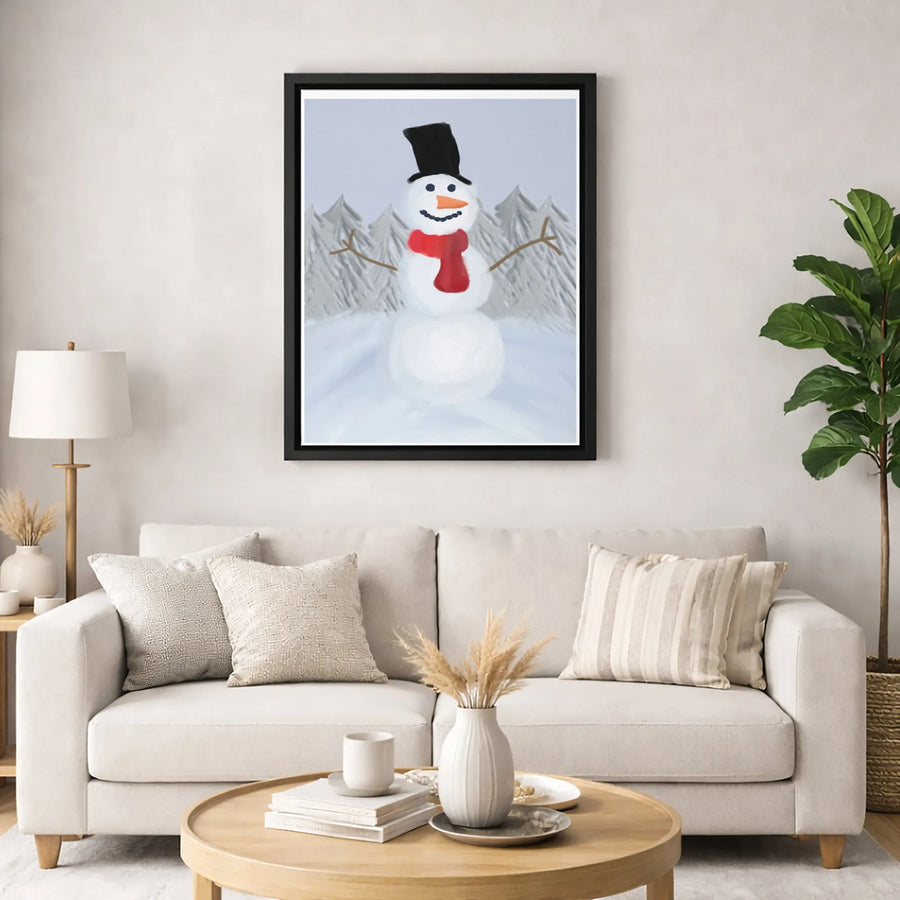 Snowman Wall Art Print | Whimsical Winter Forest Painting | Gallery-Quality 1.25-Inch Canvas | Festive Holiday Home Decor Gift