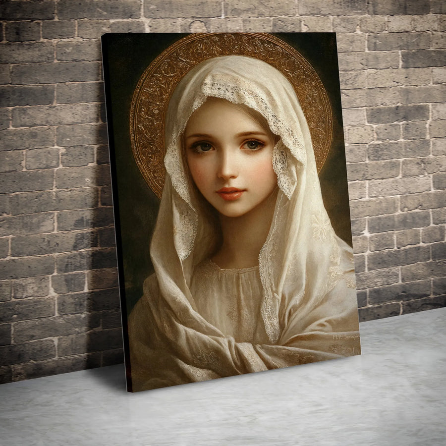 Virgin Mary Portrait Canvas | Renaissance Style Religious Wall Art | Premium Fade-Resistant Print | Catholic Home Decor Gift