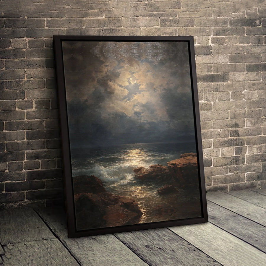 Moonlit Stormy Sea Canvas Wall Art | Dramatic Nautical Night Landscape | Gallery-Quality Fade-Resistant Print | Moody Coastal Home Decor Gift