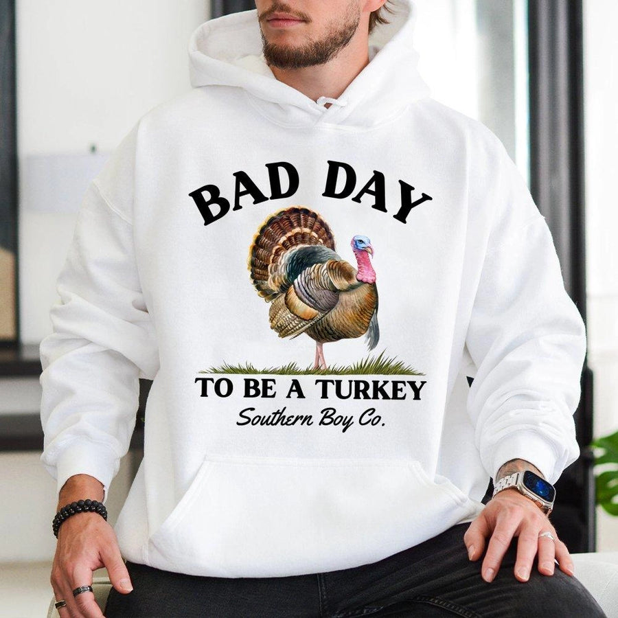Bad Day To Be A Turkey Hoodie | Funny Thanksgiving Graphic Sweatshirt | Premium Cotton Blend | Gift For Country Lovers Men Women