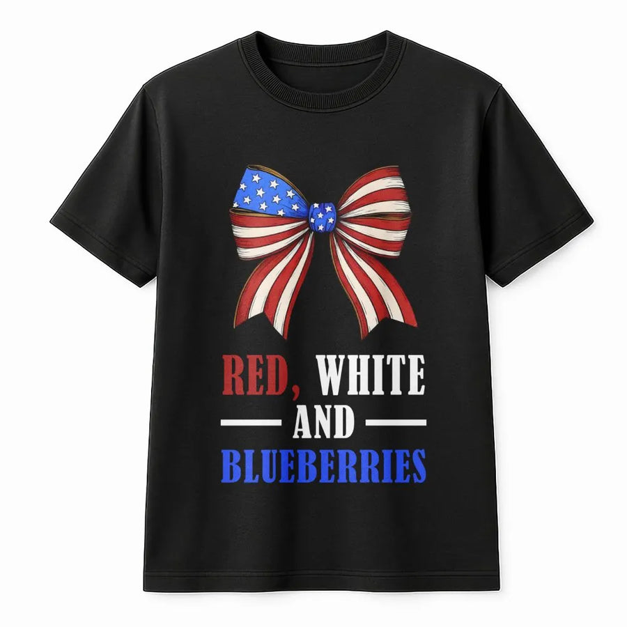 Red White And Blueberries T-Shirt | Patriotic American Flag Bow Design | Premium Soft Cotton Blend | 4th of July Gift for Women and Men