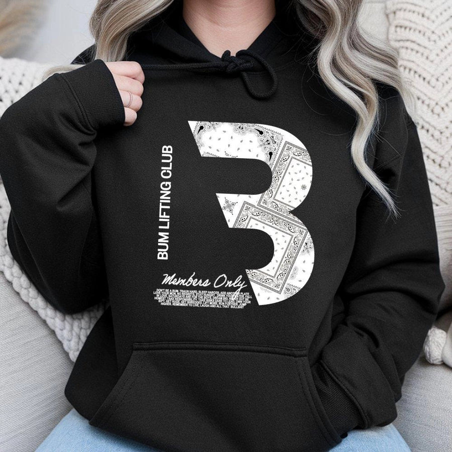 Bum Lifting Club Hoodie | Bandana Print Number 3 Design | Premium Cotton Blend | Heavyweight Workout Apparel for Fitness Enthusiasts & Gym Lovers
