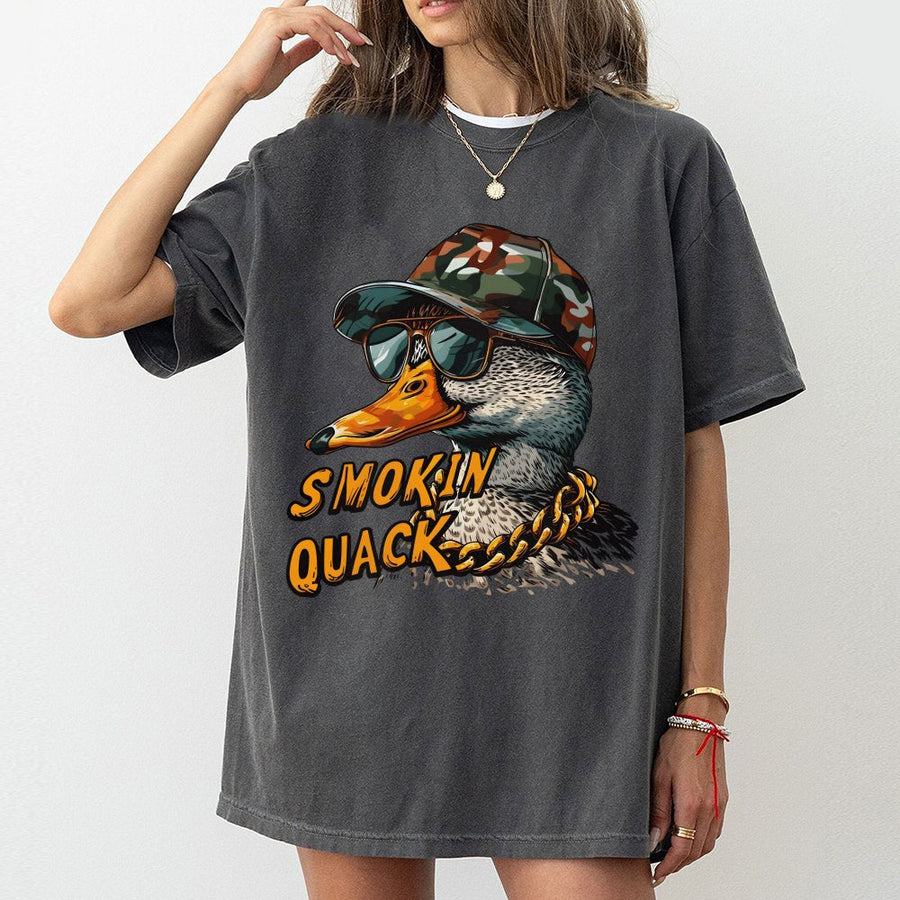 Smokin' Quack Duck T-Shirt | Funny Gangster Mallard Graphic Tee | Premium 100% Cotton Unisex Apparel | Gift for Hunter or Bird Lover