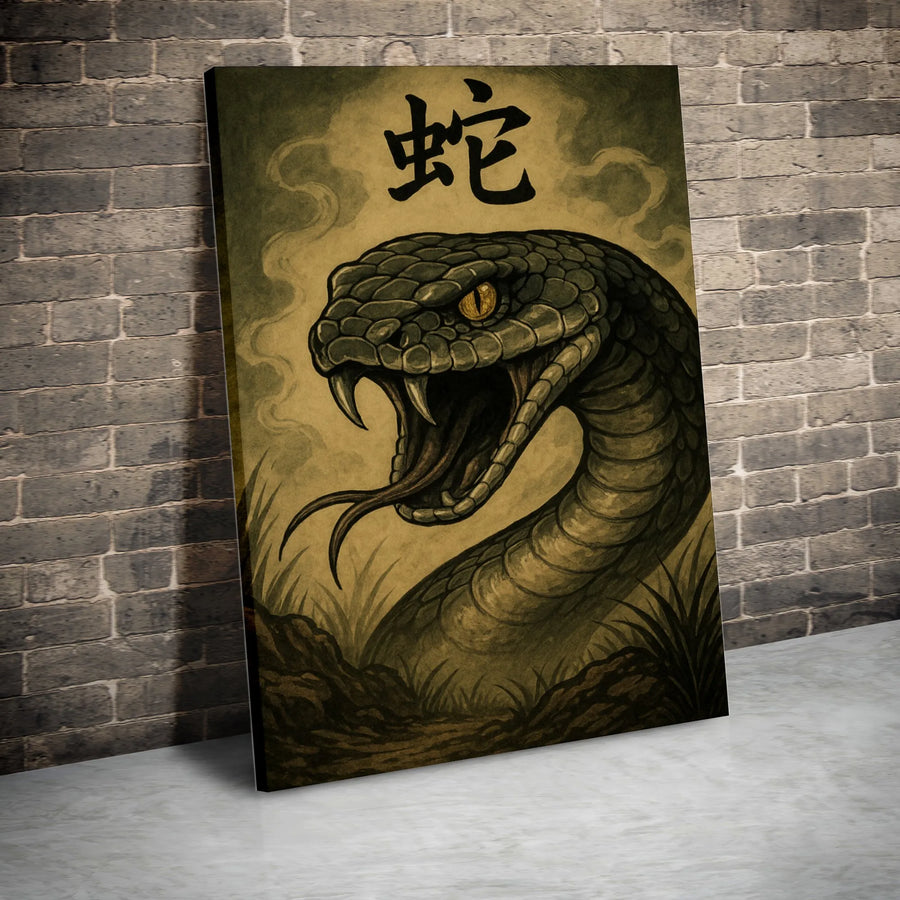 Year Of The Snake Wall Art | Chinese Zodiac Serpent Illustration | Premium 1.25" Gallery Canvas | Feng Shui Office Decor Gift