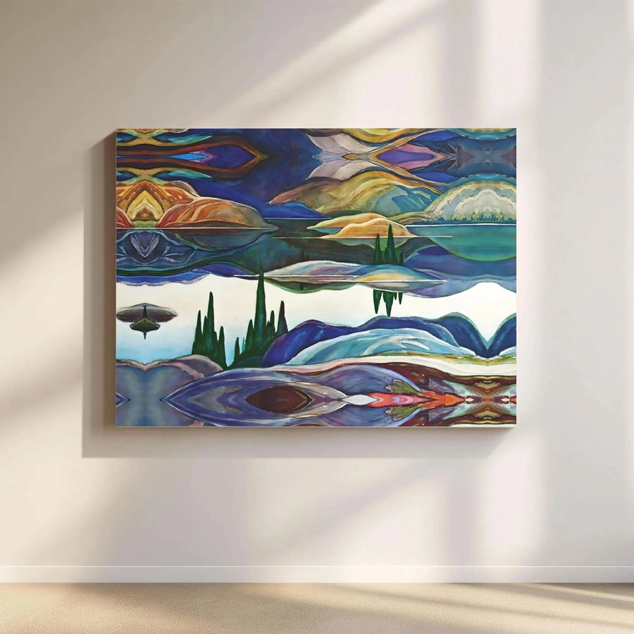 Abstract Surreal Landscape Canvas | Mirrored Reflection UFO Art | Premium 1.25-Inch Gallery Wrap | Modern Wall Decor for Home Office