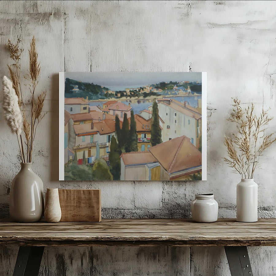 Villefranche sur Mer Canvas Wall Art | French Riviera Watercolor Painting Print | Premium Gallery Wrapped Canvas | European Travel Decor Gift for Home
