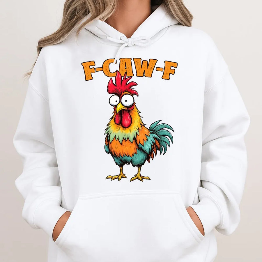 Funny Rooster Hoodie | F-Caw-F Chicken Graphic | Premium Cotton Blend | Gift for Bird Lovers and Farm Enthusiasts