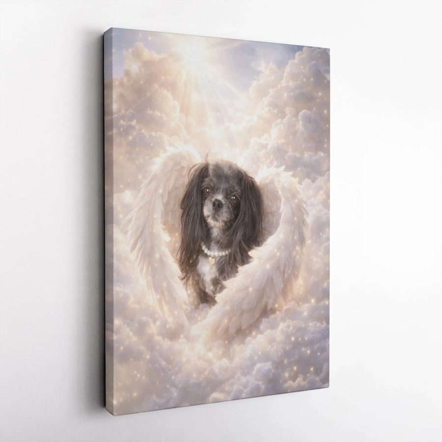 Dog Memorial Canvas Art | Angel with Wings in Heaven Clouds | Premium Gallery Wrapped Canvas | Sympathy Gift for Dog Loss
