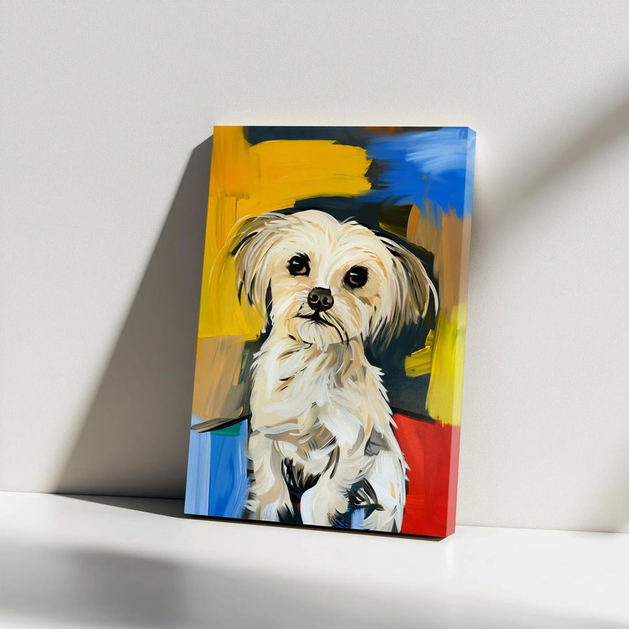 Abstract Dog Portrait Canvas Art | Colorful Painterly Maltese Painting | Thick Gallery Wrapped Premium Canvas | Modern Home Decor Gift for Dog Lover
