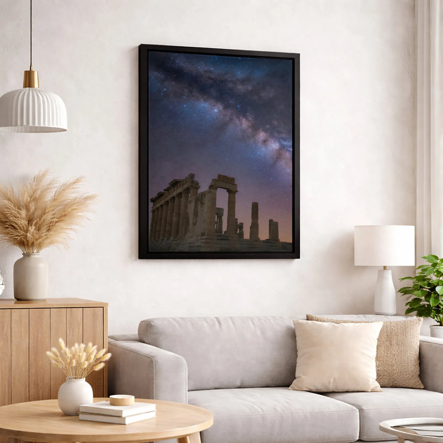 Ancient Greek Temple Canvas Print | Milky Way Starry Night Sky Wall Art | Gallery Quality Premium Decor | Celestial History Gift for Home