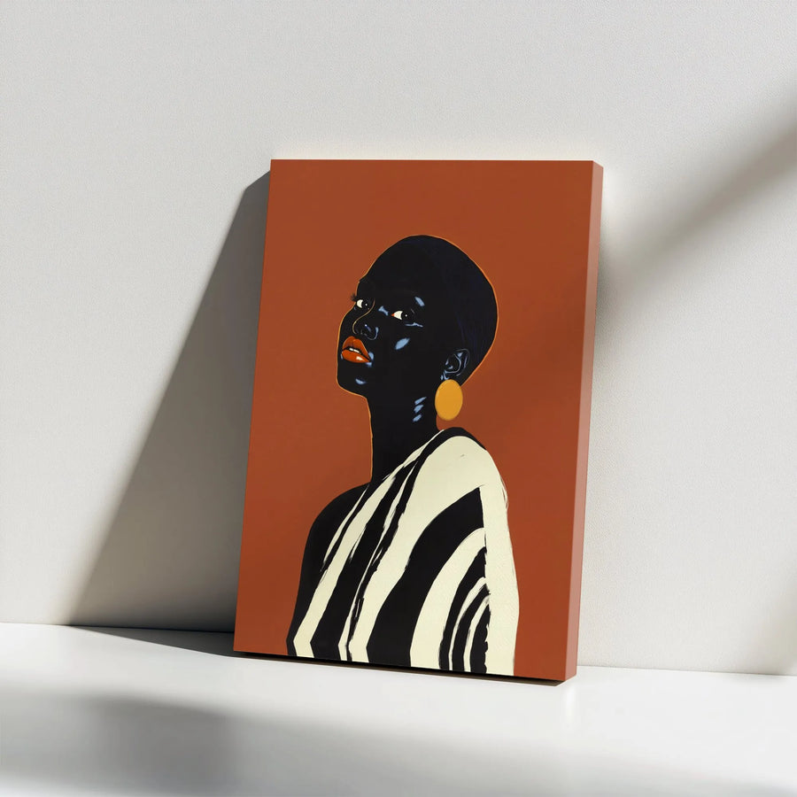Black Woman Art Portrait Canvas | Minimalist Contemporary Painting | 1.25" Gallery Wrap | Modern Home Office Decor Wall Art