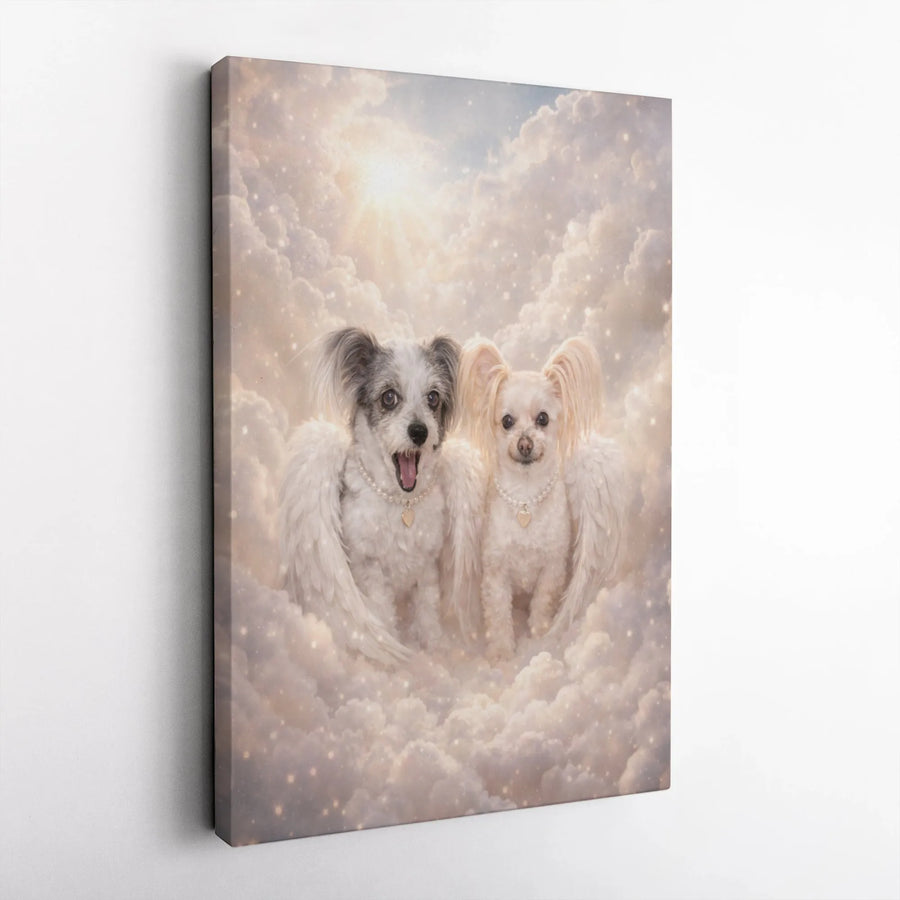 Dog Memorial Canvas Print | Two Dogs with Angel Wings in Heaven | Premium Gallery Wrapped Wall Art | Pet Loss Sympathy Gift for Dog Lover
