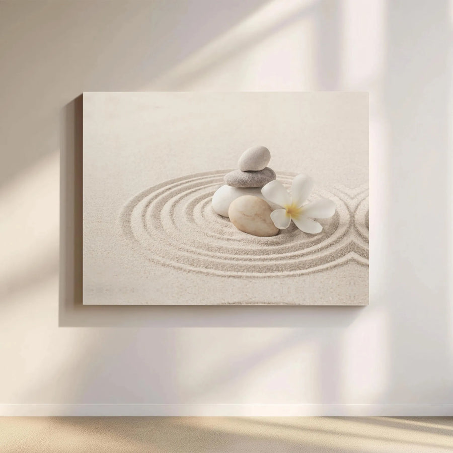 Zen Garden Wall Art | Stacked Stones & Frangipani Flower Print | 1.25" Gallery Wrap Canvas | Spa Decor & Meditation Room Gift