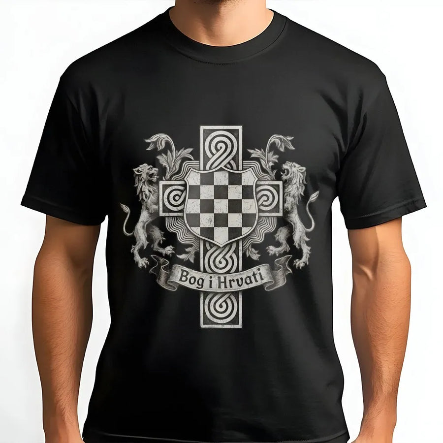 Bog i Hrvati T-Shirt | Croatian Heritage Coat of Arms Design | Premium 100% Cotton | Gift for Croatians and Balkan Pride Fans