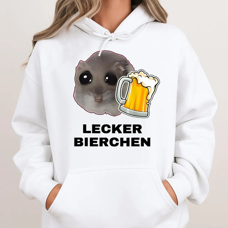 Lecker Bierchen Hoodie | Funny Hamster Drinking Beer Meme | Premium Soft Cotton Blend | Gift For Beer Lovers And Party Fans