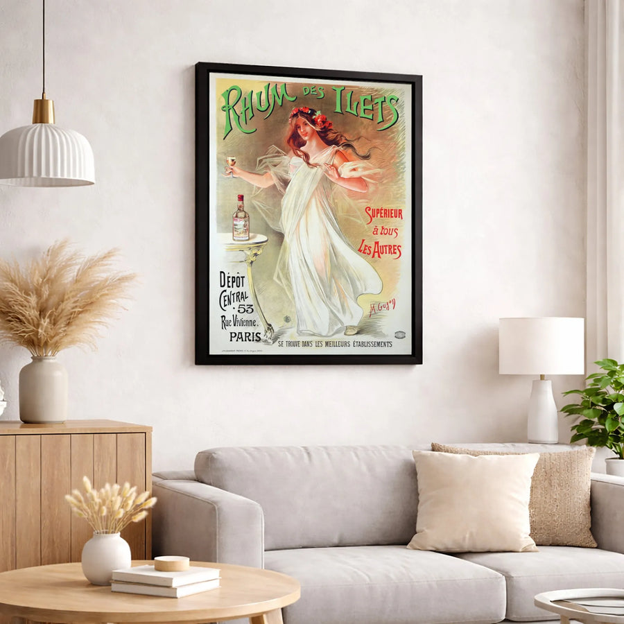 Vintage French Rum Poster Canvas | Rhum Des Ilets Art Print | Premium Gallery Wrapped Wall Decor | Bar Decor For Home Or Kitchen Gift