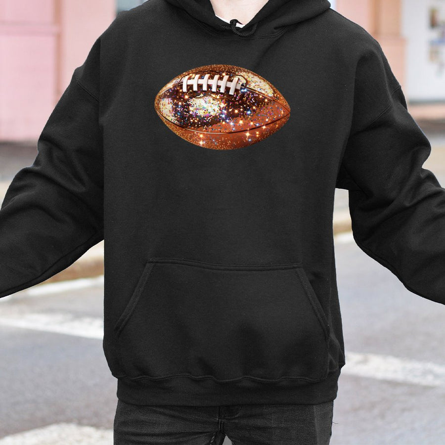 Glitter Football Hoodie | Sparkly Football Graphic Print | Cotton-Poly Blend Premium Sweatshirt | Trendy Game Day Apparel For Women