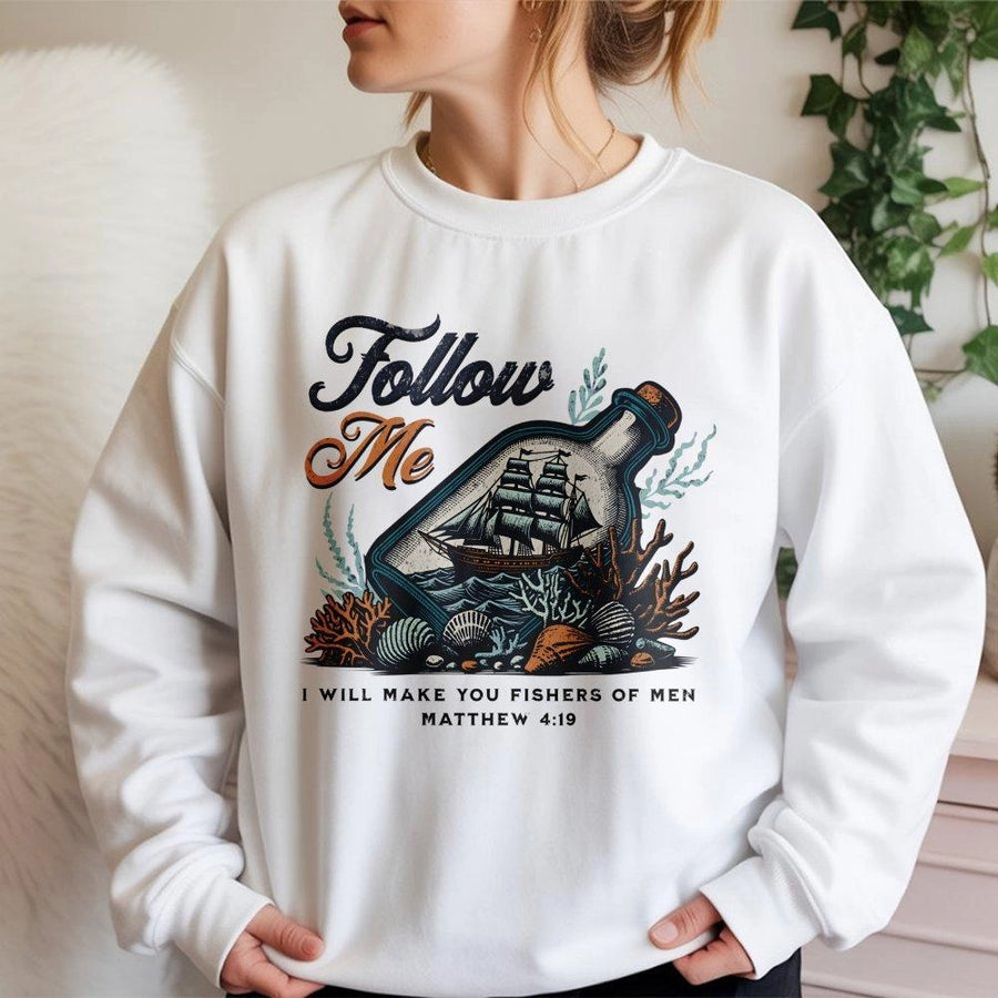 Fishers Of Men Sweatshirt | Matthew 4:19 Bible Verse Design | Premium Christian Apparel | Faith-Based Religious Gift For Men And Women