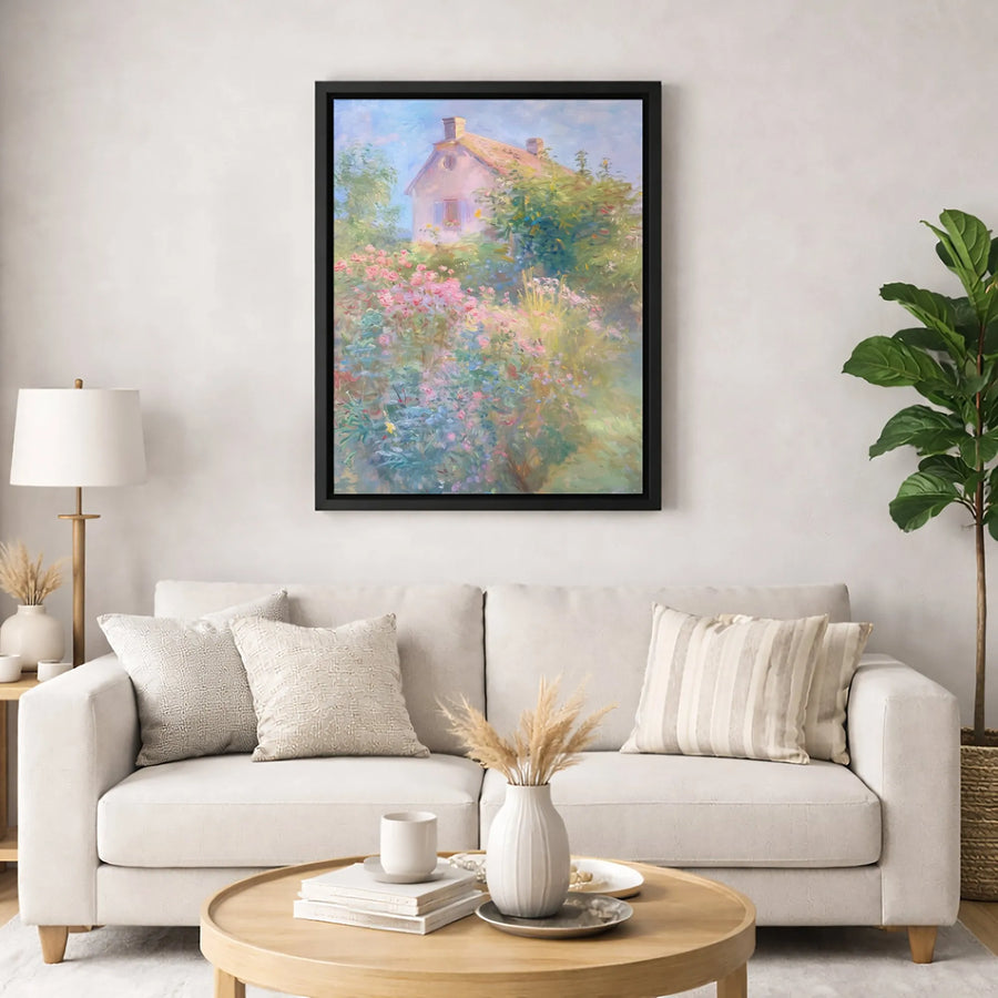 Impressionist Cottage Canvas Print | Floral Garden Landscape Artwork | Premium 1.25-Inch Gallery Wrap | Home Decor Wall Art Gift